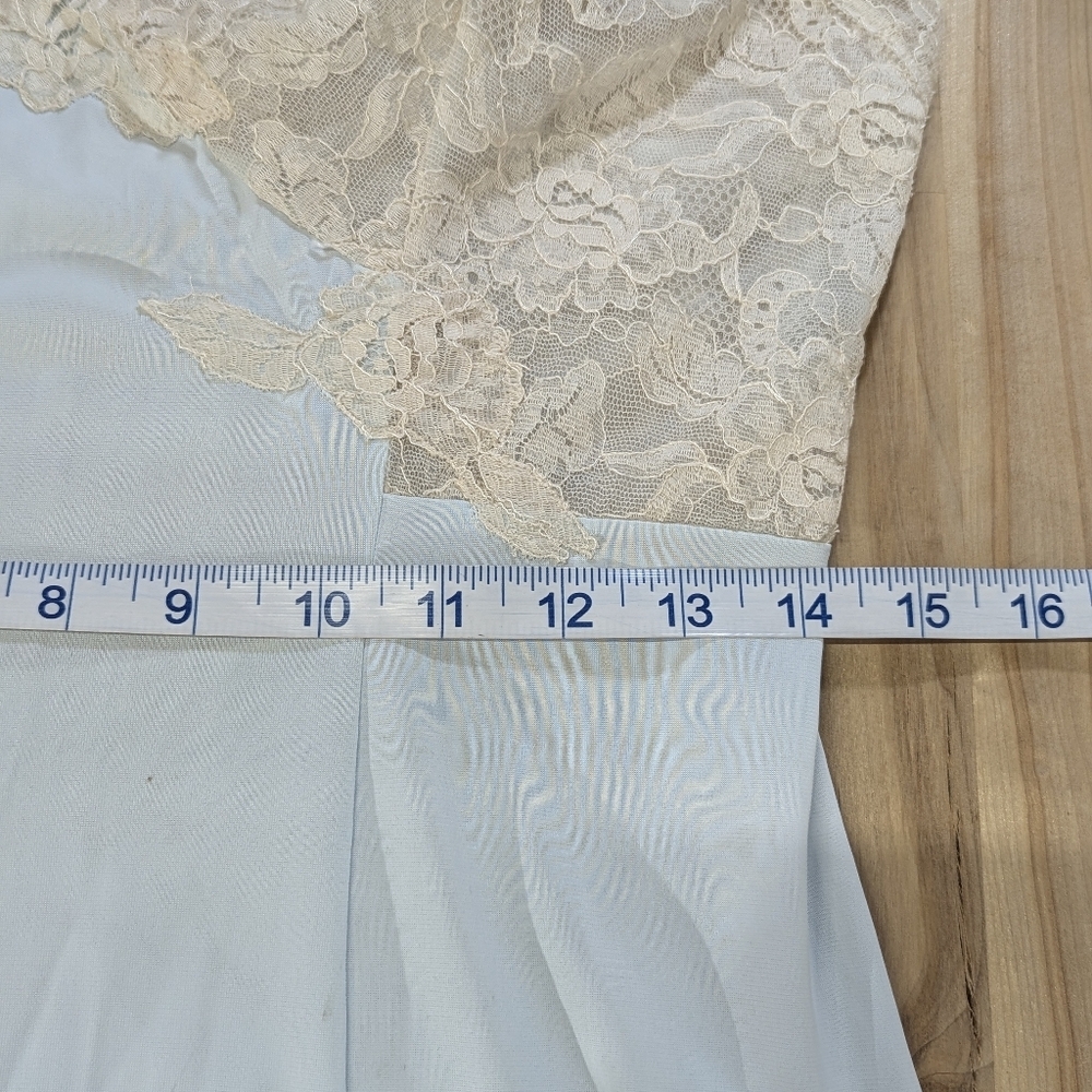 Vintage Lace Trim Light Blue Slip Dress Extraordinary Lace 34 S Ivory Stretch - Picture 10 of 15